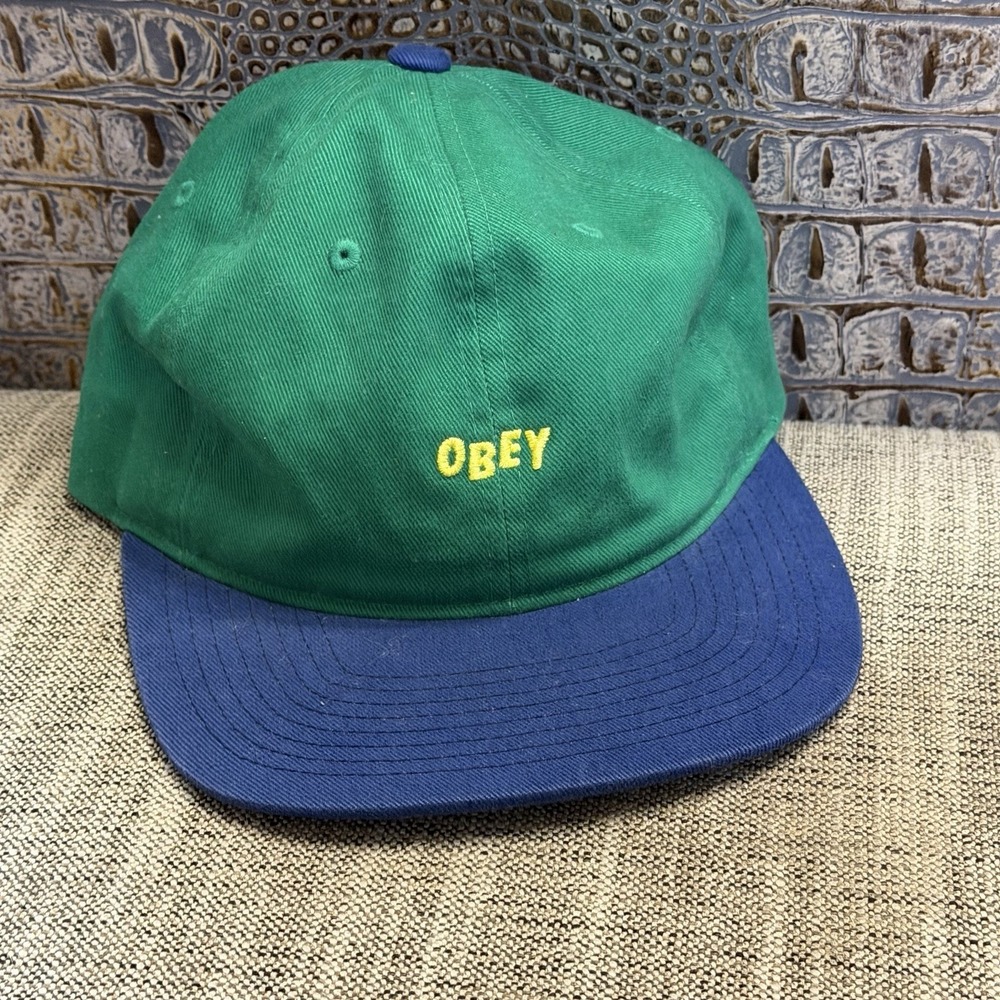 Obey Worldwide Baseball Cap Hat Green Blue One Size Embroidered Vented Holes